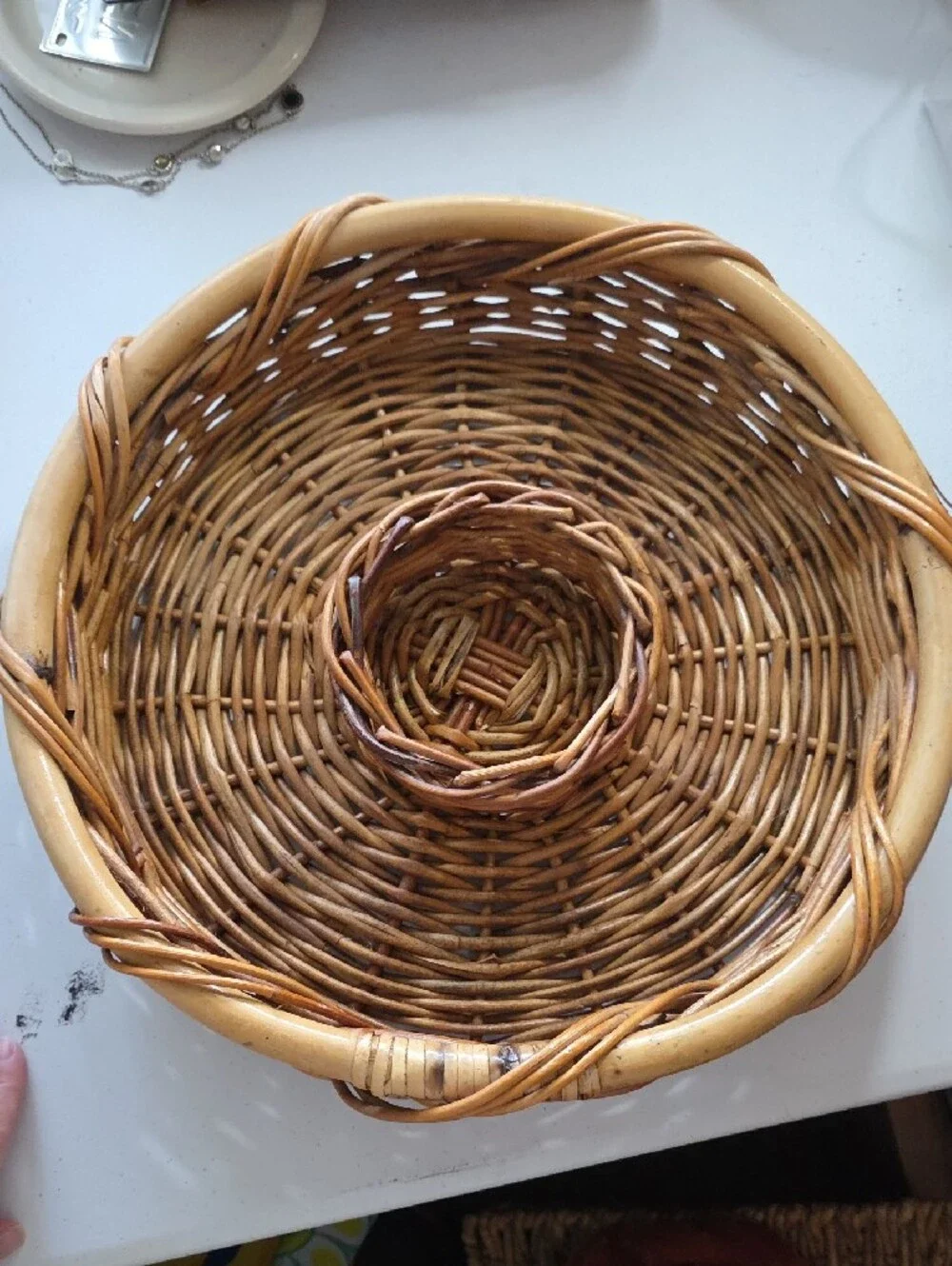 Vintage Woven Wicker/Rattan Serving Basket For Chips And Dip
